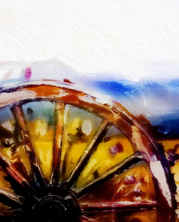 montana artworks - old wagon wheel hand painted hill